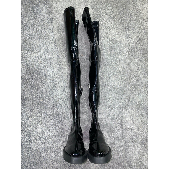 Givenchy Squared Black Patent Leather Thigh High OTK Over The Knee Flat Boots 41 - Picture 6 of 12